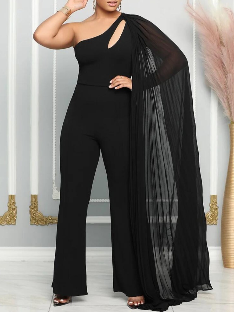 LW Plus Size Backless Pierced Solid Color Regular Jumpsuit