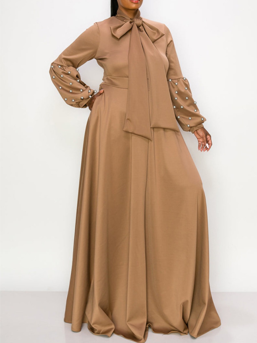 LW Plus Size Tie Neck Pearl Decor A Line Loose Dress