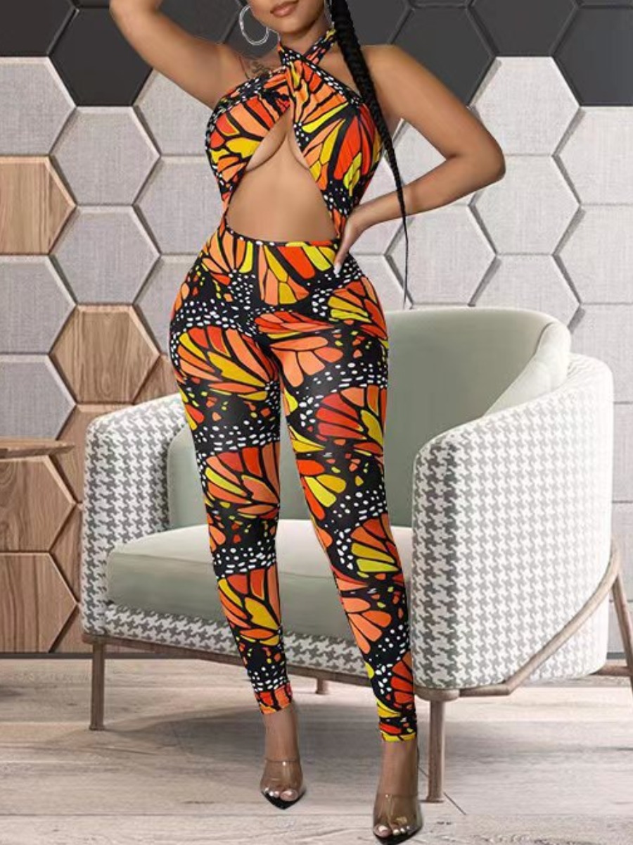 LW Plus Size Mixed Print Backless Bandage Design J