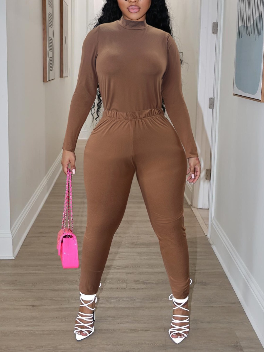 LW Solid Color Skinny Two-piece Pants Set