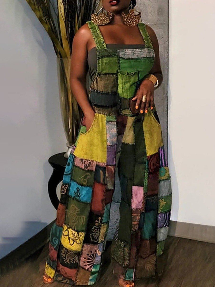 LW Mixed Print Pocket Design Loose Overall