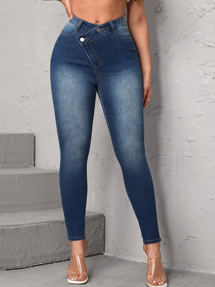 LW COTTON Mid Waist Skinny Asymmetrical Stretchy Jeans