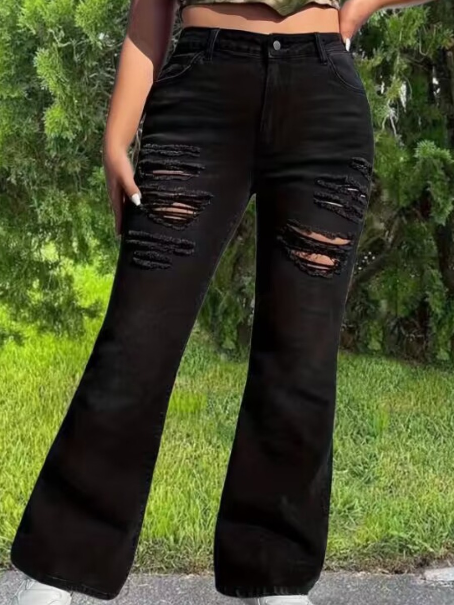 LW Plus Size High Waist Ripped Flared Jeans