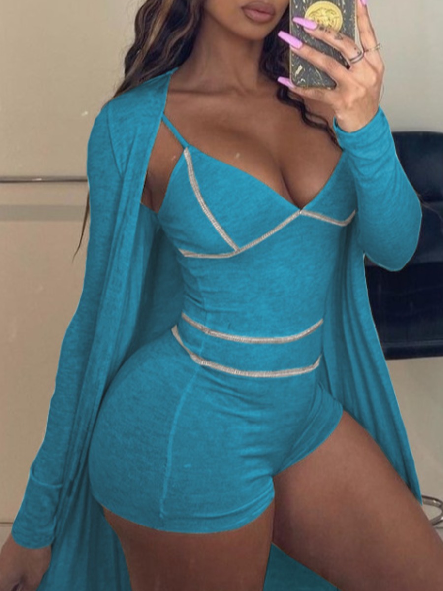 LW Cami Line Stitching Skinny Romper Set