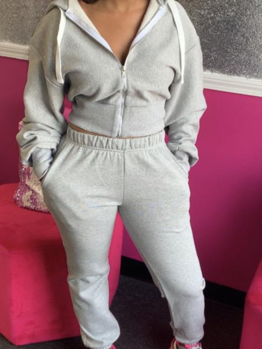 LW Hooded Collar Pocket Design Tracksuit Set