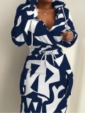 LW Plus Size Geometric Print Drawstring Bodycon Dress