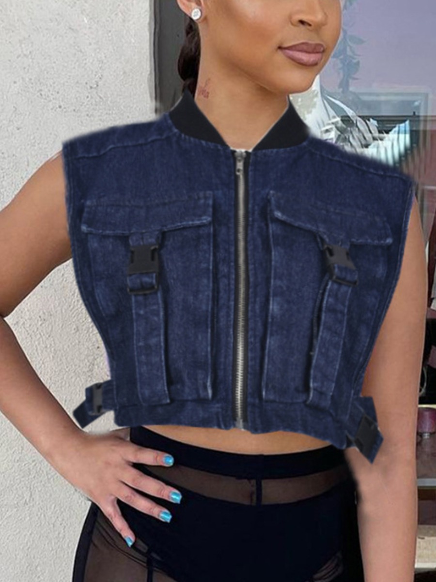 LW Crop Top Buckle Design Blouse