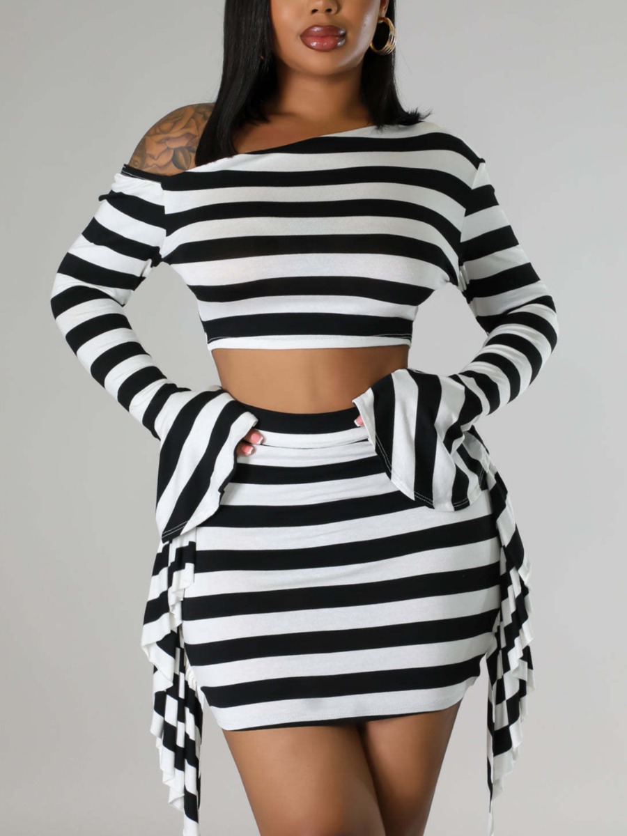 LW Plus Size Crop Top Zebra Striped Flared Skirt S