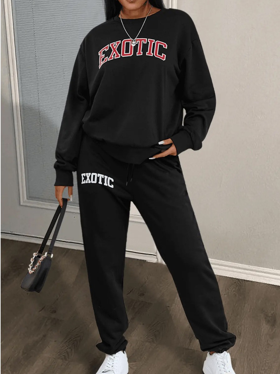 LW Round Neck Letter Print Pants Set