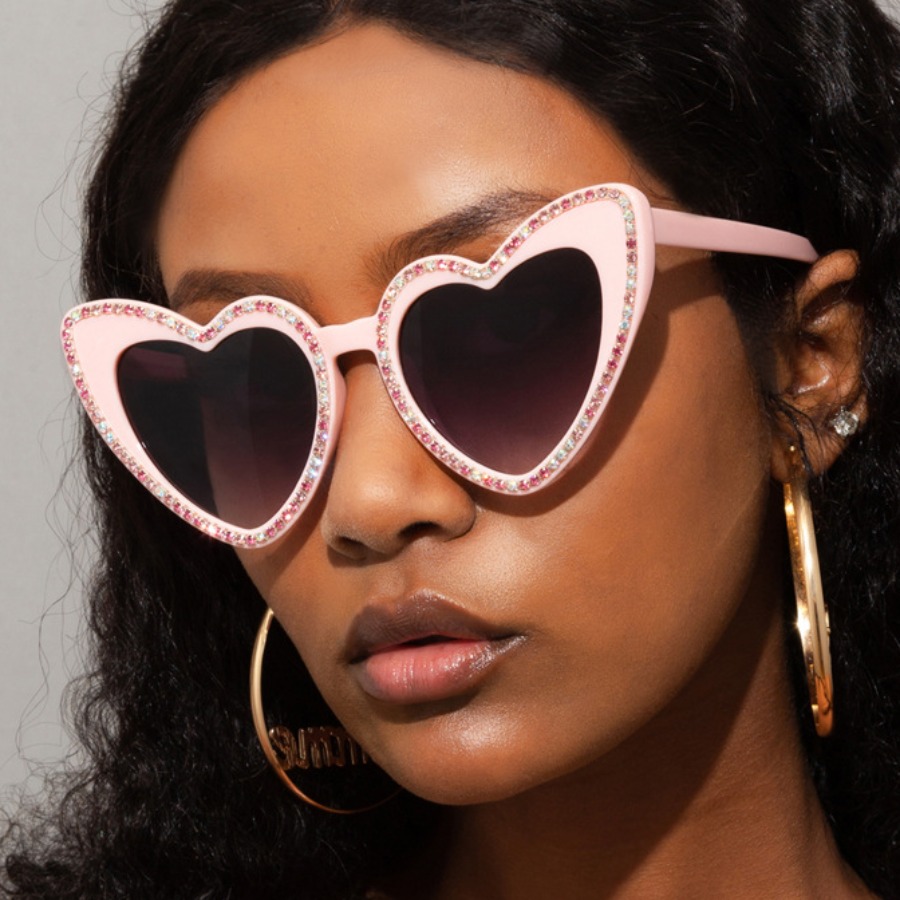 LW Rhinestone Decor Heart Shaped Sunglasses