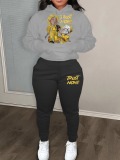 LW Figure Letter Print Kangaroo Pocket Tracksuit Set
