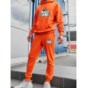 LW Men Money Letter Print Kangaroo Pocket Tracksui