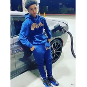 LW Men Letter Print Kangaroo Pocket Tracksuit Set