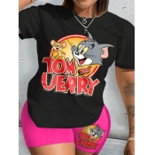 LW Plus Size Cartoon Tom And Jerry Letter Print Sh