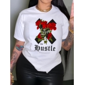 LW COTTON Plus Size Floral Letter Print T-shirt
