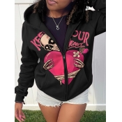 LW Skull Head Heart Letter Print Jacket