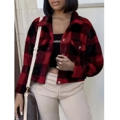 LW Turndown Collar Plaid Print Wool