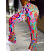 LW BASICS High Waist Mixed Print Drawstring Flared