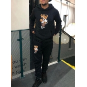 LW Men Teddy Bear Print Kangaroo Pocket Tracksuit 