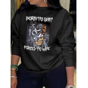 LW Plus Size Skull Head Letter Print Sweatshirt