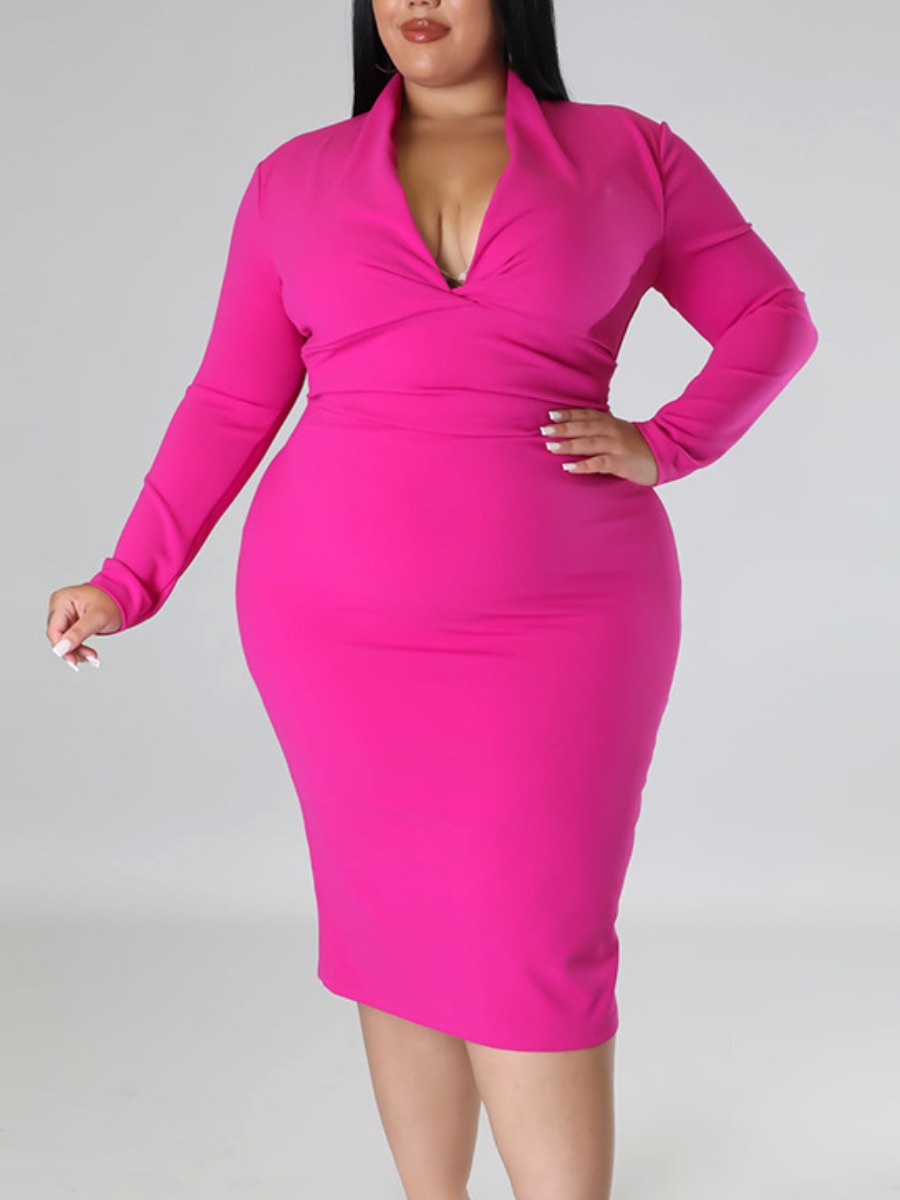 LW Plus Size V Neck Bodycon Dress