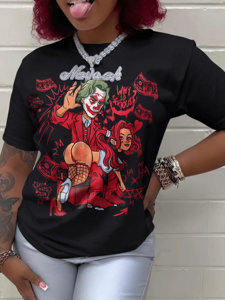LW Plus Size Halloween Clown Letter Print T-shirt