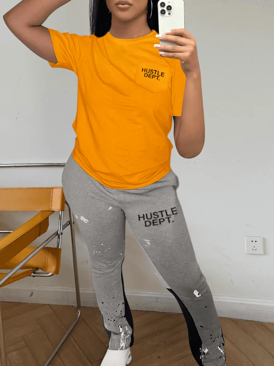 LW Letter Print Pocket Design Pants Set