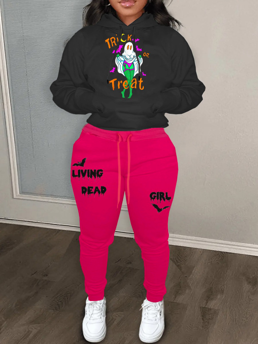 LW Drawstring Mixed Print Two-piece Pants Set