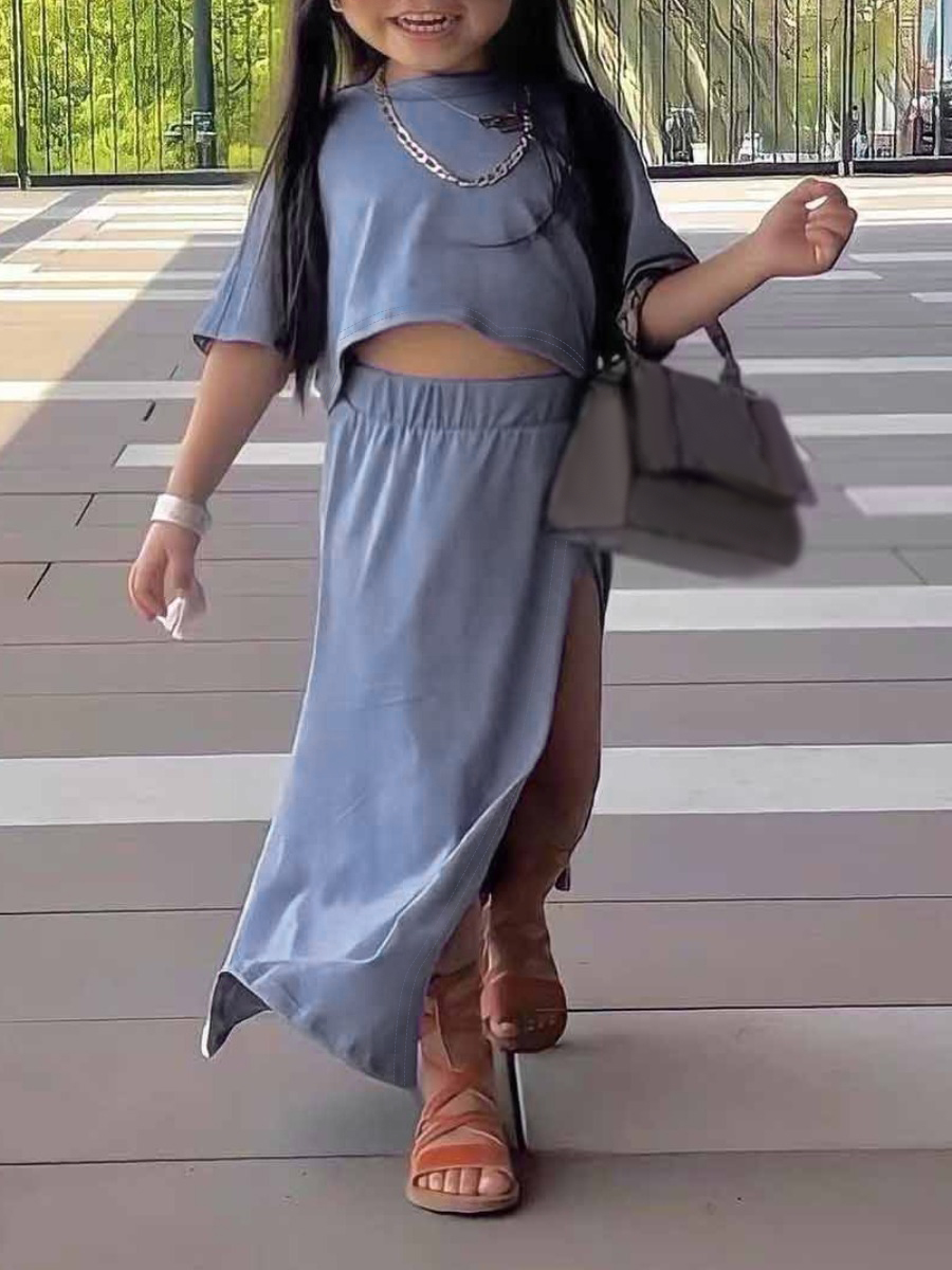 LW Girl Crop Top High Split Skirt Set