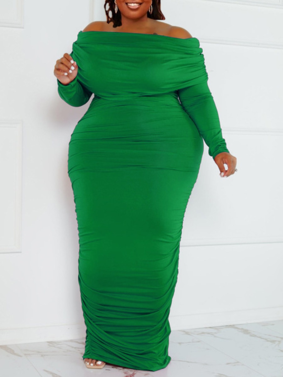 LW Plus Size Off The Shoulder Ruched Bodycon Dress