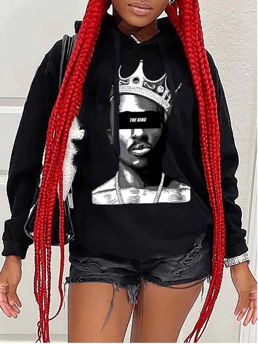 LW Crown Figure Print Kangaroo Pocket Hoodie