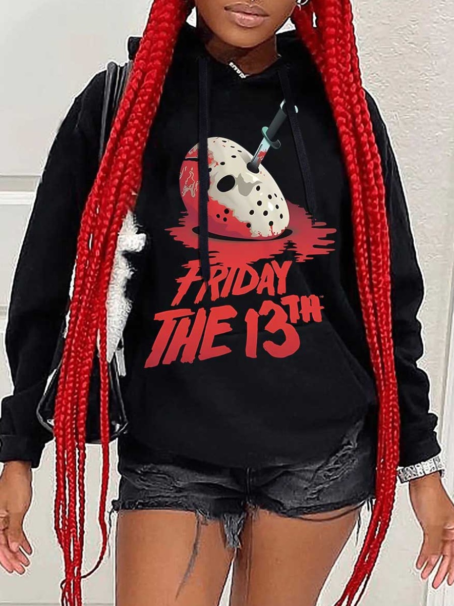 LW Drawstring Pattern Kangaroo Pocket Print Loose Hoodie