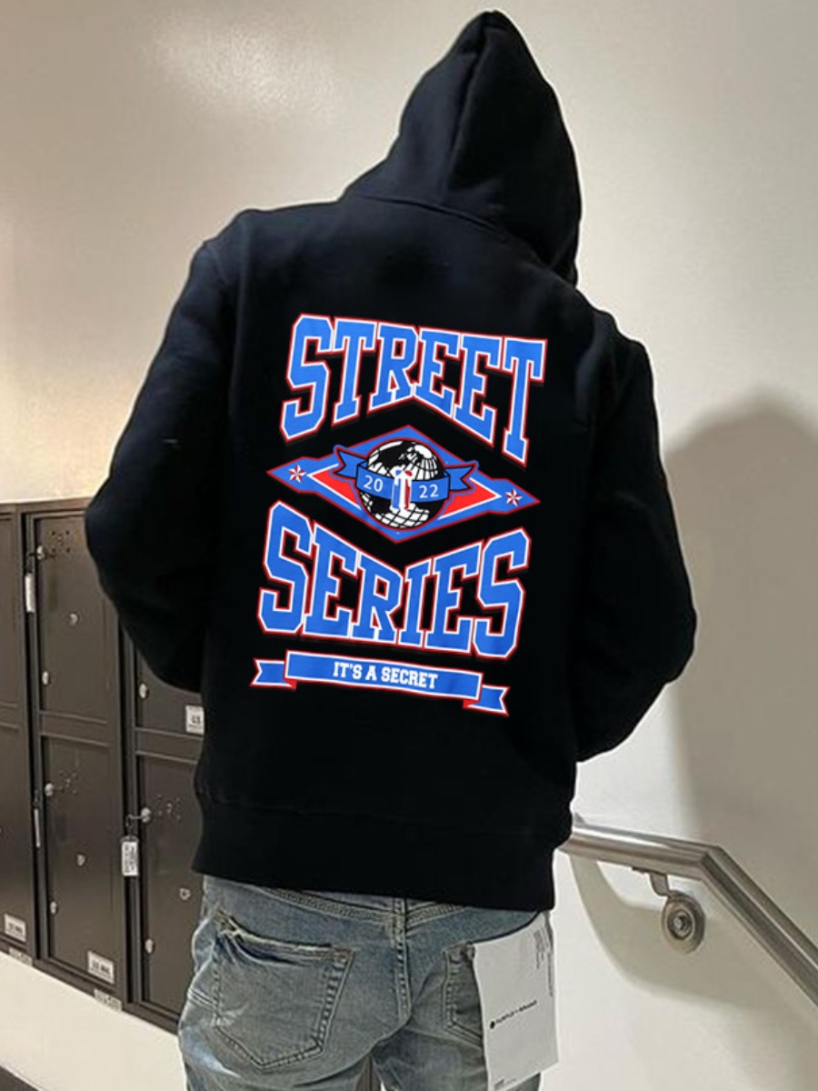 LW Men Letter Print Kangaroo Pocket Hoodie
