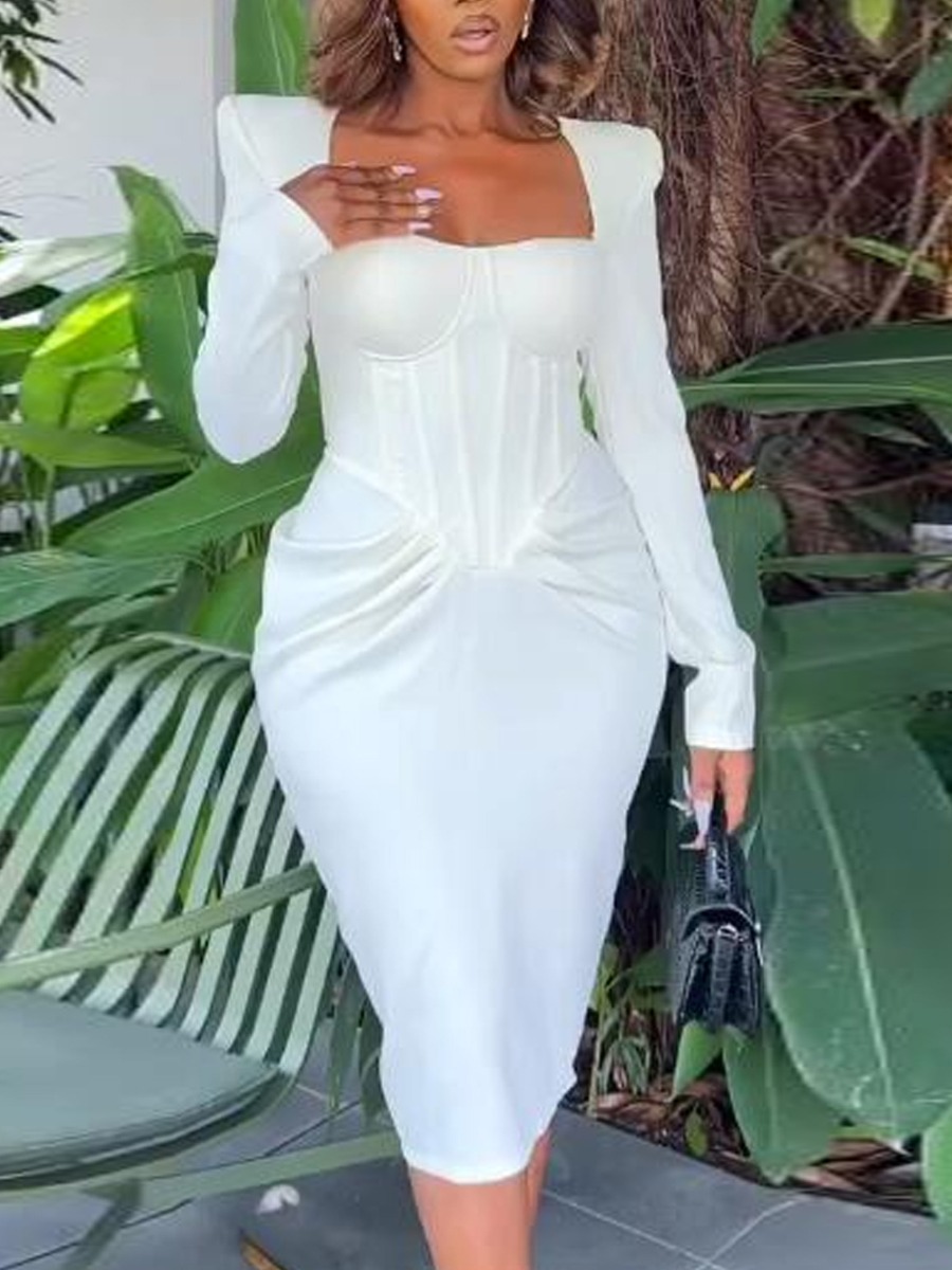 LW Plus Size Square Neck Ruched Slit Bodycon Dress