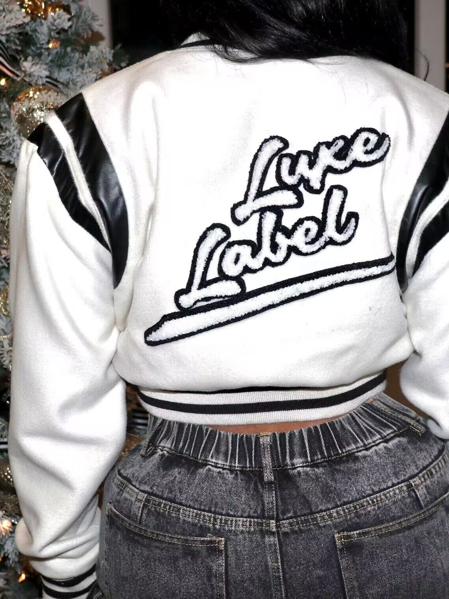 LW Crop Top Letter Decor Striped Jacket