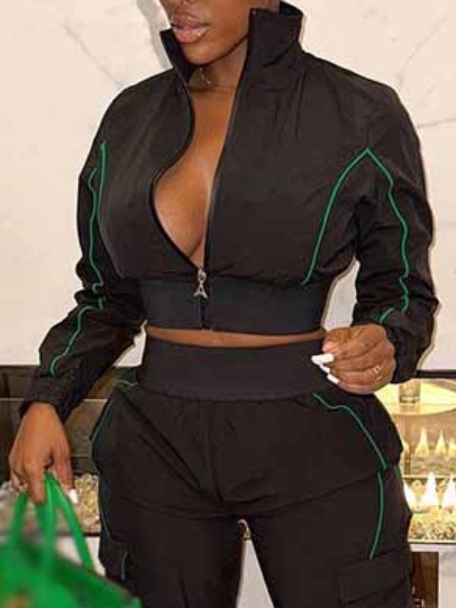 LW Striped Zipper Design Jacket