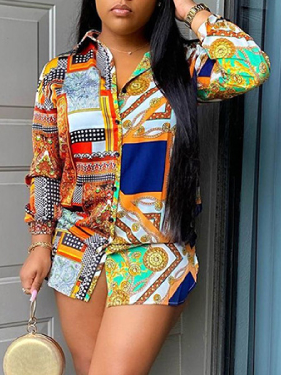 LW Turndown Collar Mixed Print Shirt