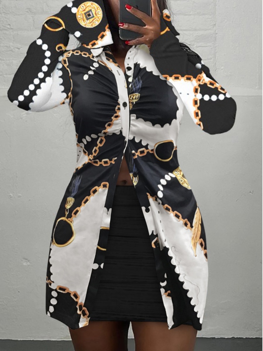 LW BASICS Plus Size Chain Leaf Print Skirt Set