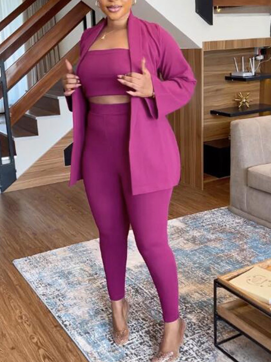 LW Plus Size Crop Top Blazer High Waist Pants Set