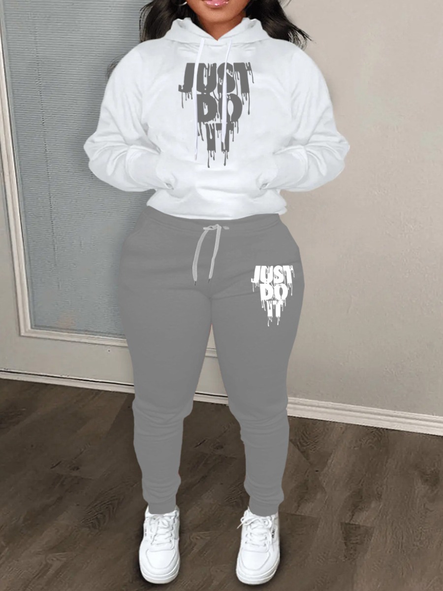 LW Plus Size Just Do It Letter Print Kangaroo Pock