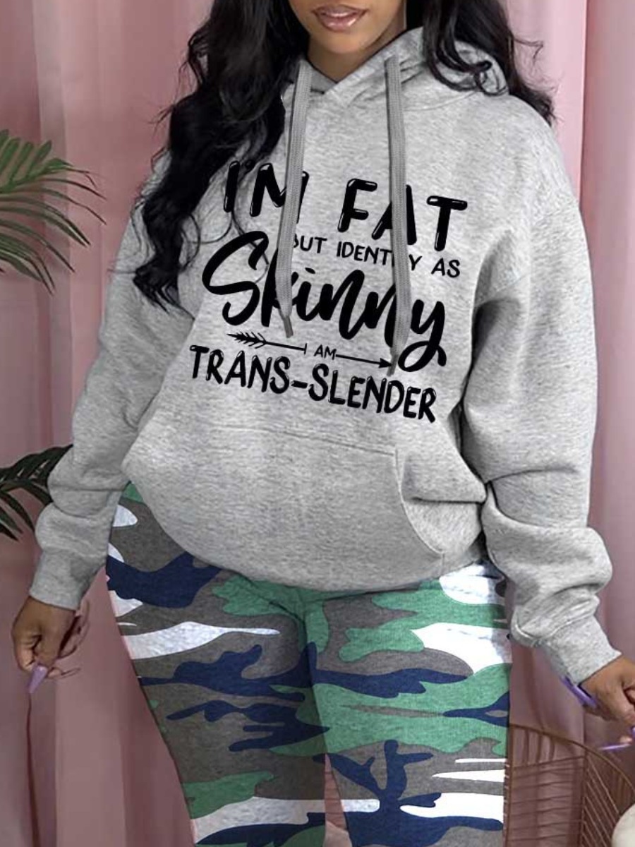LW Plus Size Letter Print Kangaroo Pocket Hoodie