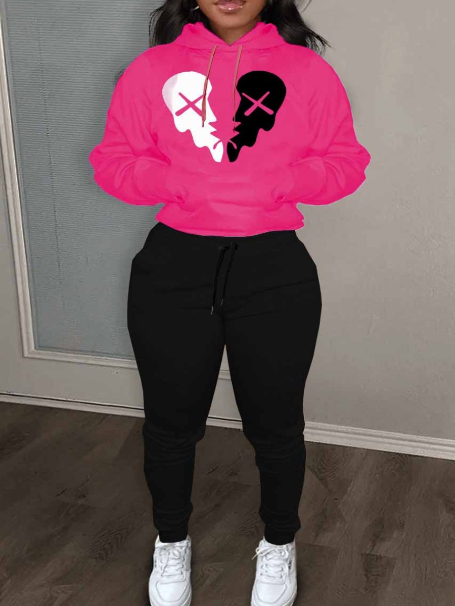 LW Plus Size Broken Heart Print Kangaroo Pocket Tracksuit Set