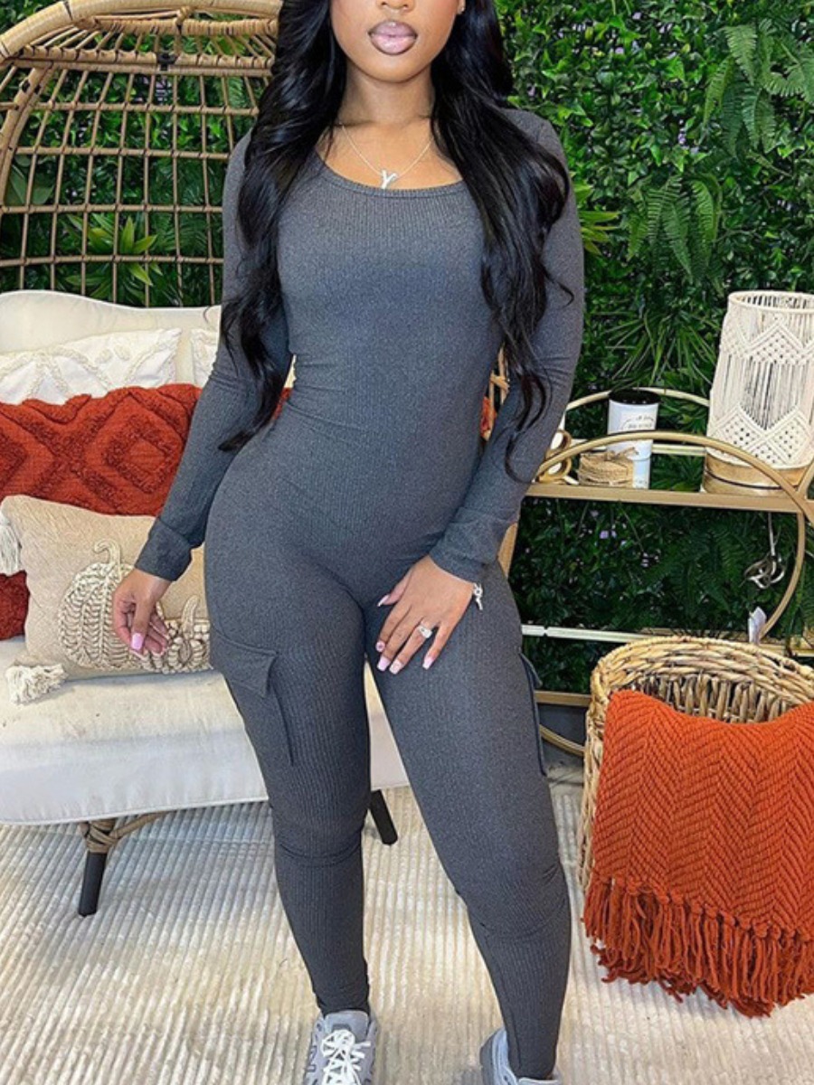 LW BASICS Round Neck Side Pocket Skinny Jumpsuit