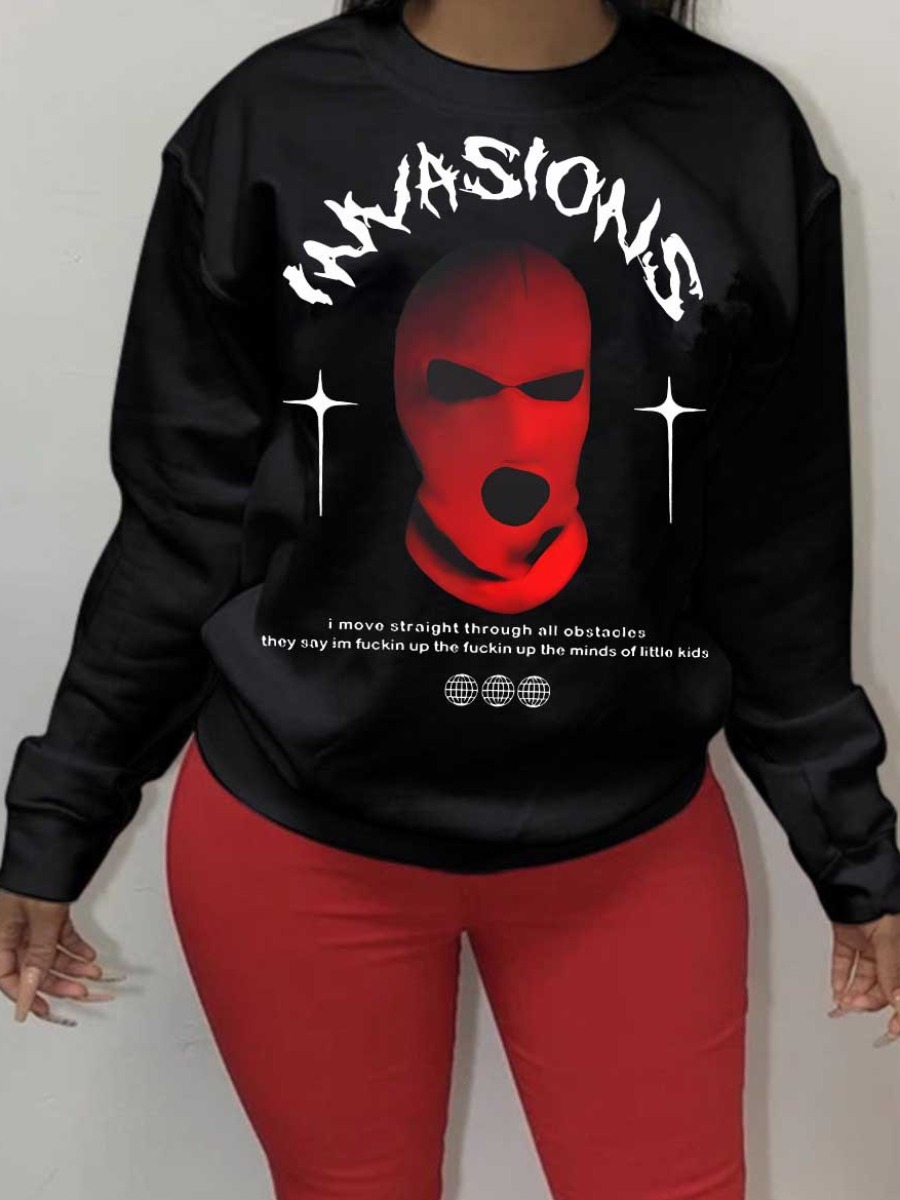 LW Masked Face Letter Print Sweatshirt