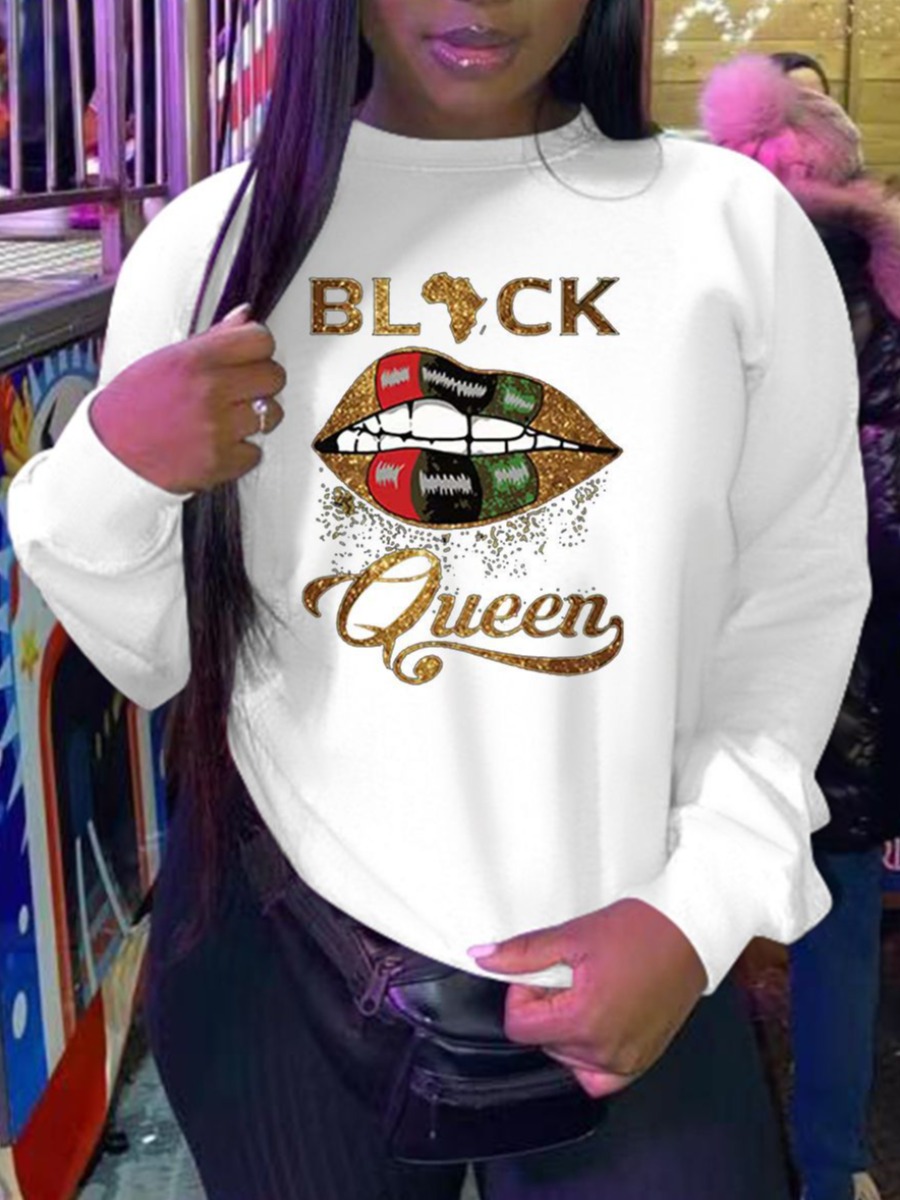LW Plus Size Africa Queen Letter Lip Print Sweatsh