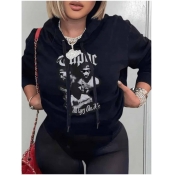 LW Figure Letter Print Kangaroo Pocket Hoodie