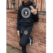 LW Men Geometric Print Kangaroo Pocket Tracksuit S