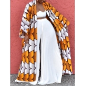 LW Plus Size Geometric Afro Print Loose Trench Coa