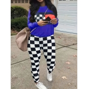 LW Round Neck Plaid Print Pants Set