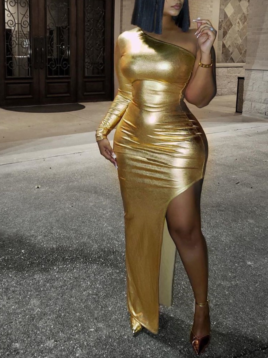 LW SXY One Shoulder Thigh Slit Bodycon Dress